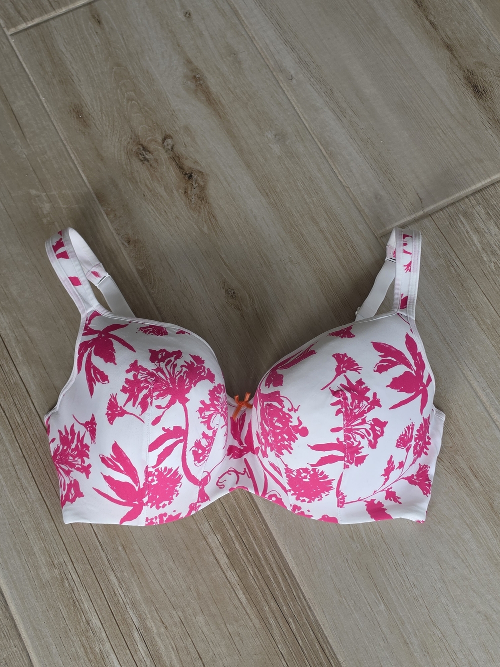 Cacique Floral Molded Balconette Bra in White and Bright Pink 38DDD